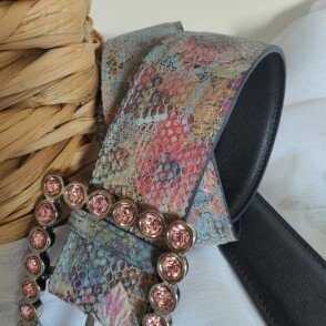 Ceinture reversible femme Motif "fleur tropicale" jean / Gris irisé